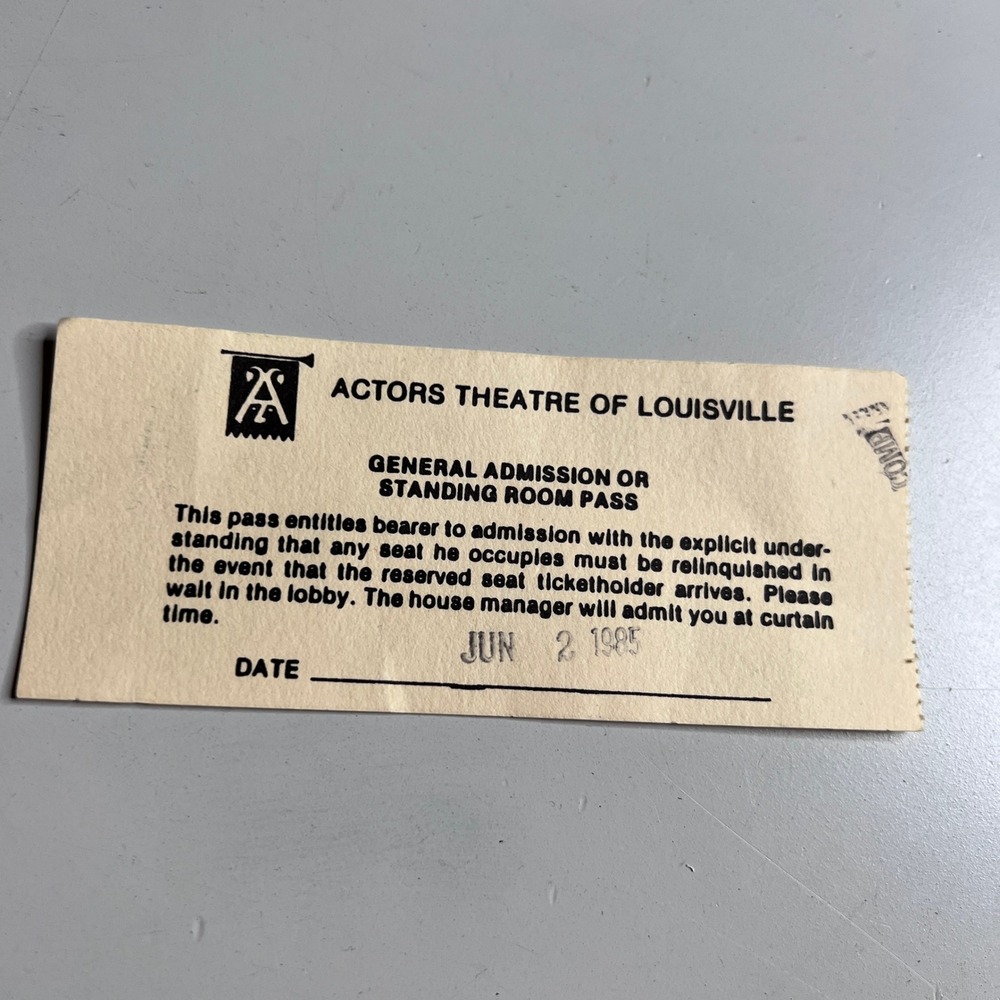 Vintage 1985 Actors Theatre of Louisville‎ Standing Room Pass Ticket Ephemera